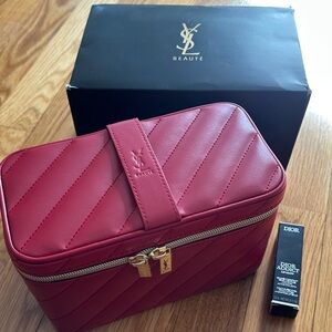 Yves Saint Laurent Red Quilted Vanity Case and Dior lipstick soft nude full size